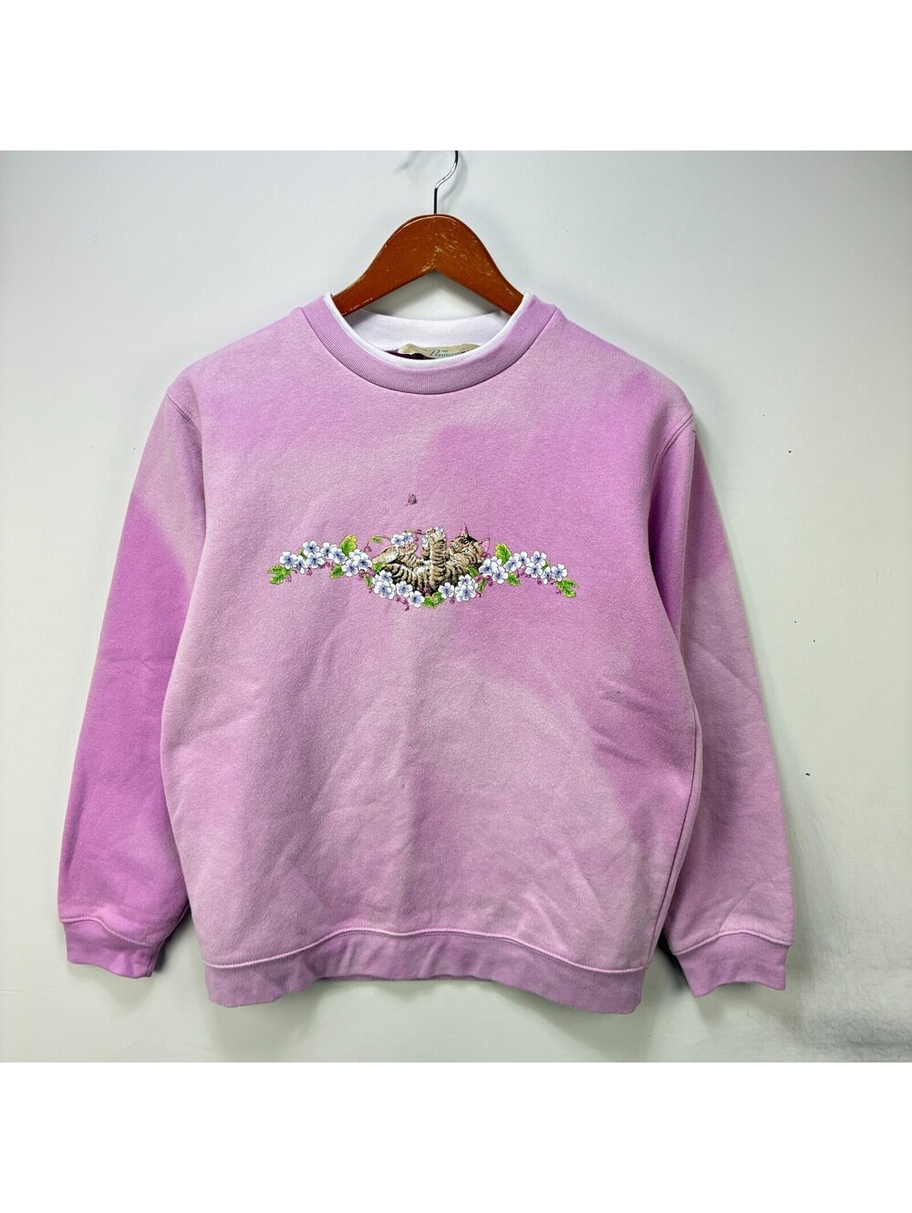 Vintage 90s Floral Cat Cute Animal Kitten Sweatshirt S
